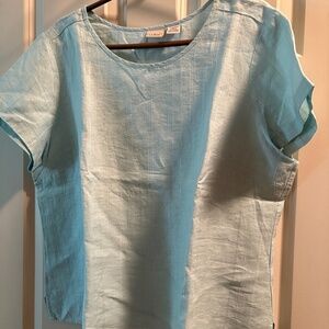 L.L.Bean Linen Top Short Sleeve Casual Blouse Aqua Blue Women's‎ XL
